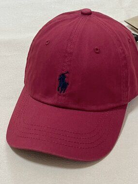 Ralph Lauren Men's Maroon Baseball Cap with Navy Pony